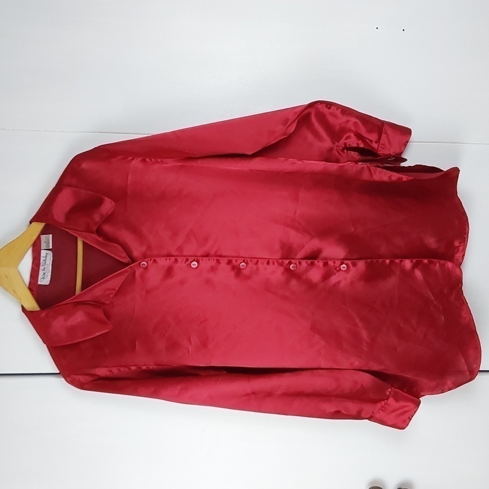Diane Von Furstenberg| Womens Red Satin Sleep Shirt Pajama Soft Silky Top Sz.M